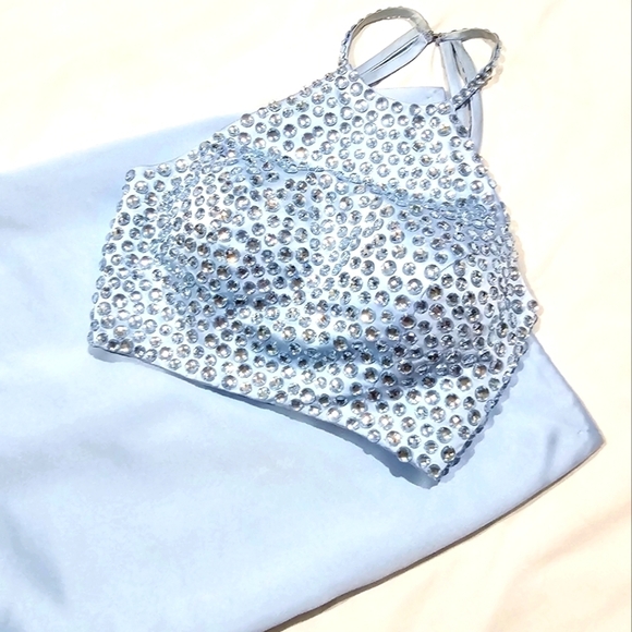 Sherri Hill Crystal Halter Gown Set ✦ Light Blue 2‑Piece Prom Dress w/ Train ✦ 4 - Picture 15 of 17